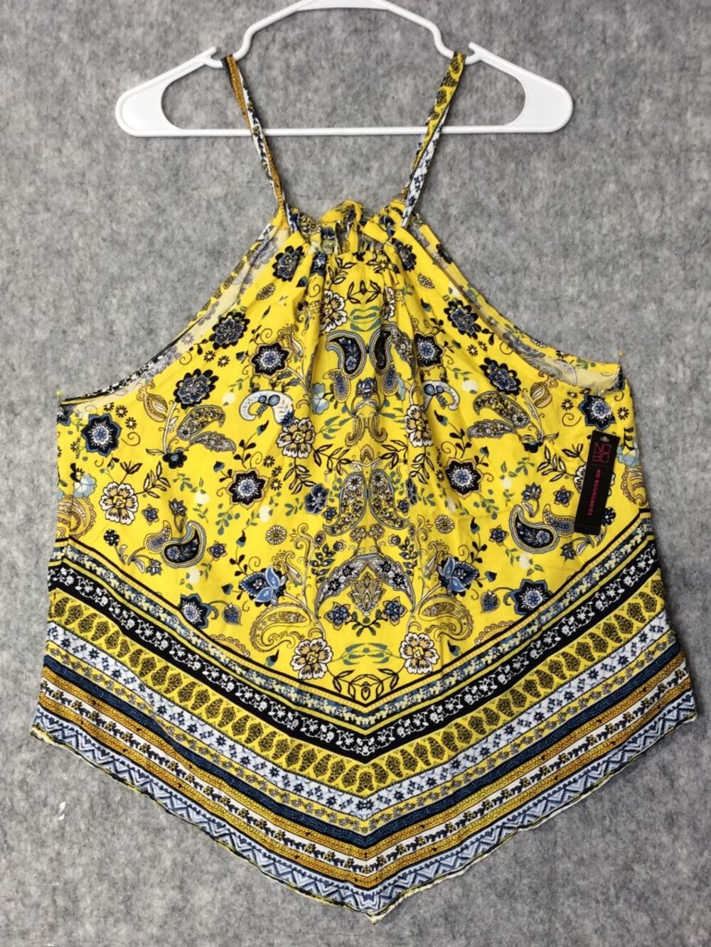 No Boundaries Womens Yellow Paisley Adjustable Halter Bandana Top Size XL NWT